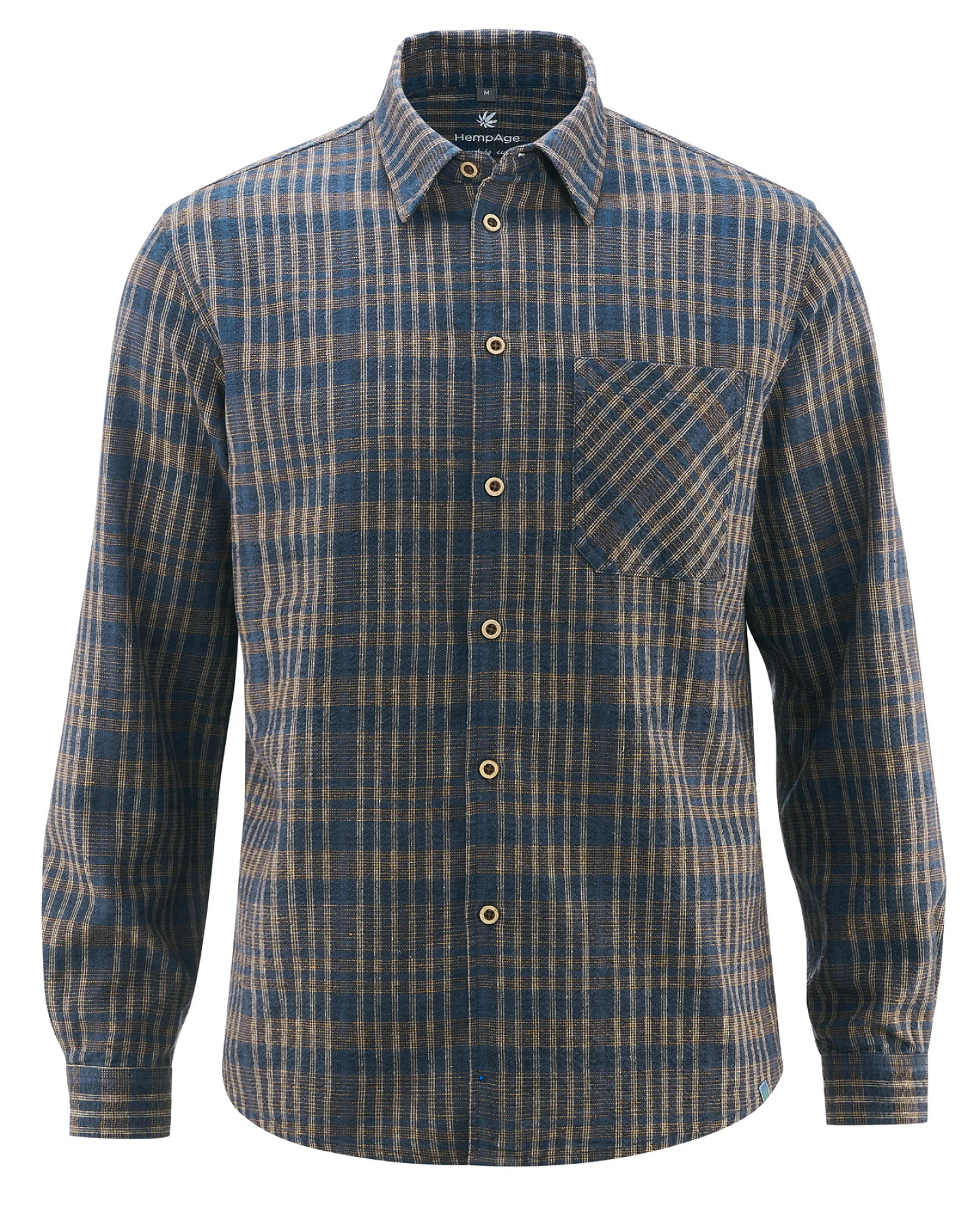 Hempage Herren vegan Lässiges Hemd Mit Karomuster Marineblau – Ansicht 2