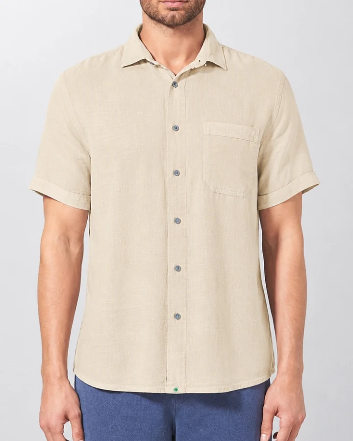 Hempage Herren vegan Kurzarmhemd Gobi Beige