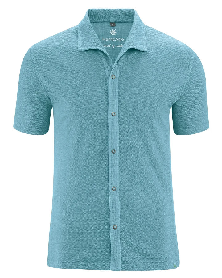 Hempage Herren vegan Hemd Jersey Pique Wave Blau