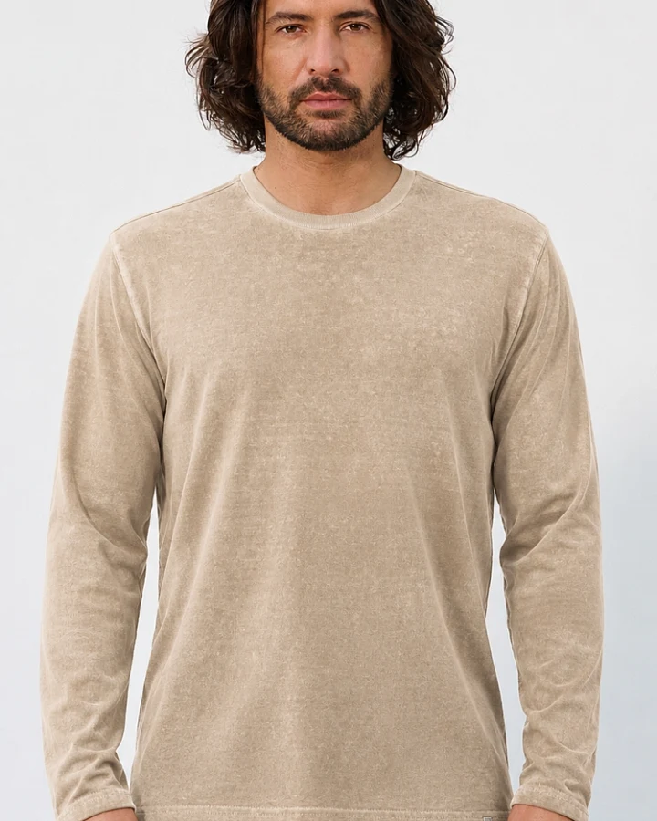 Hempage Herren vegan Langarmshirt Used Look Shitake Braun
