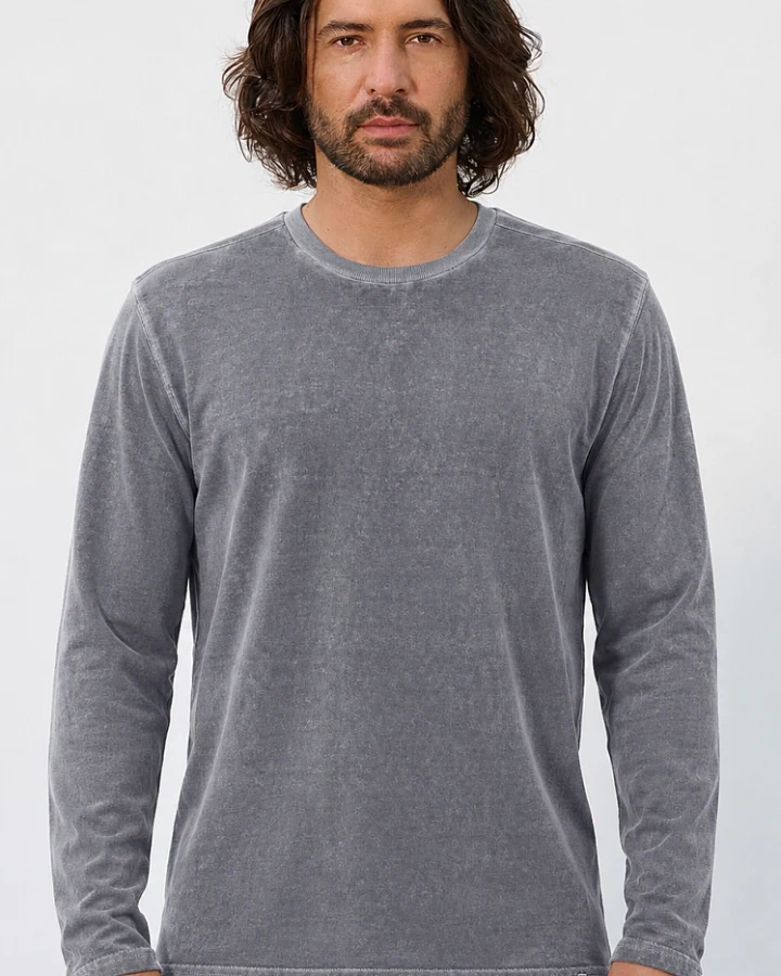 Hempage Herren vegan Langarmshirt Im Used Look Schiefergrau
