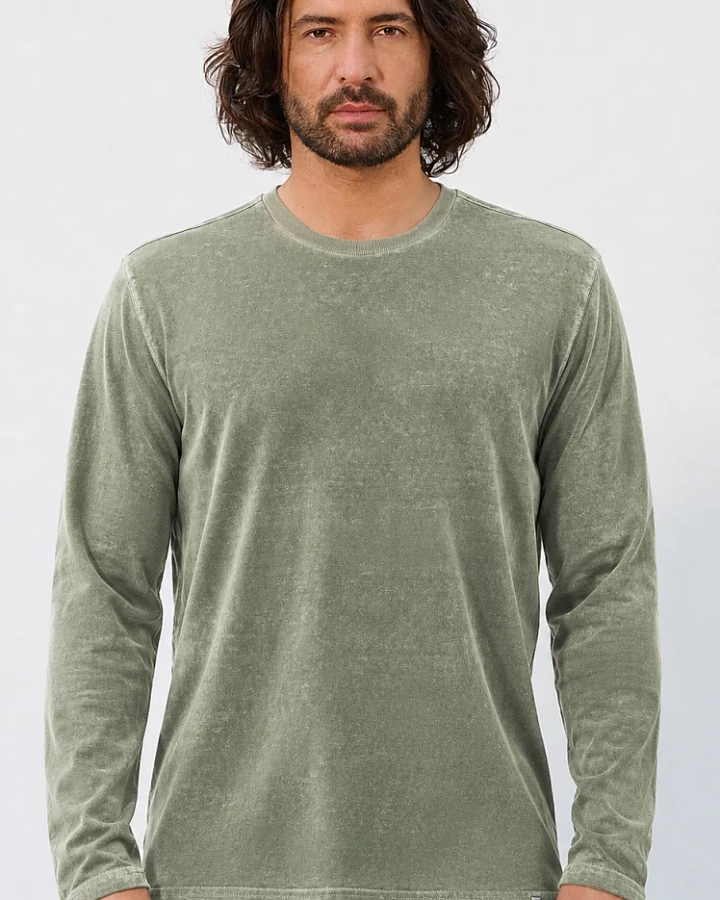 Hempage Herren vegan Langarmshirt Used Look Moosgrün