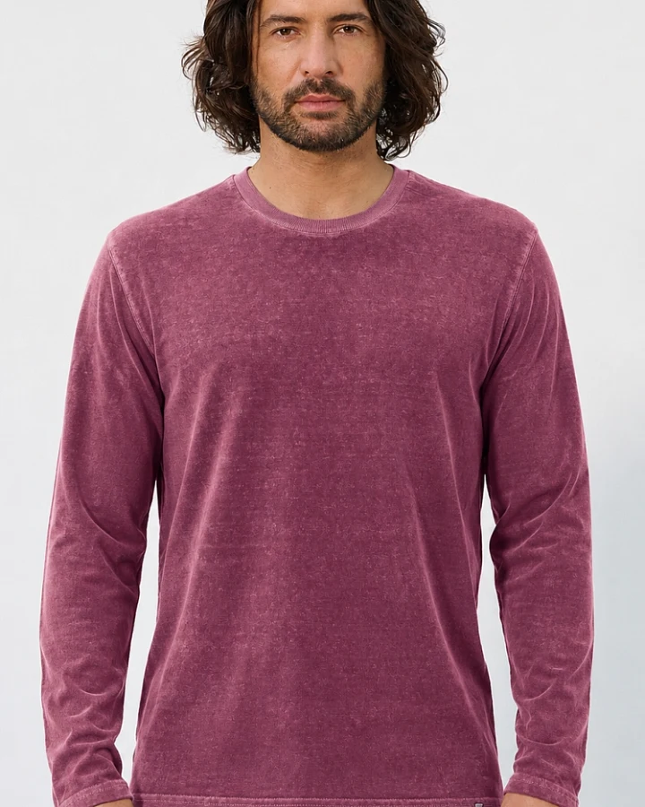Hempage Herren vegan Langärmliges Shirt Im Used Look Weinrot