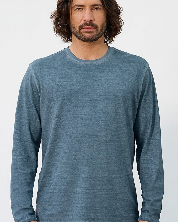 Hempage Herren vegan Langarmshirt Used Look Taubenblau