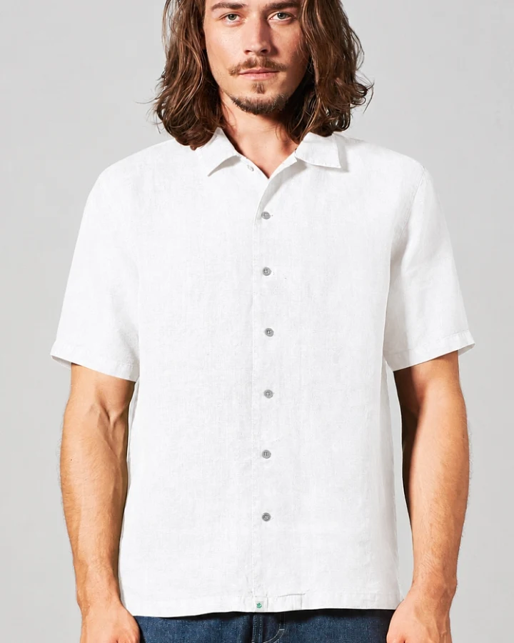 HempAge Herren vegan Weißes Freizeit-T-Shirt Mit Kurzen Ärmeln