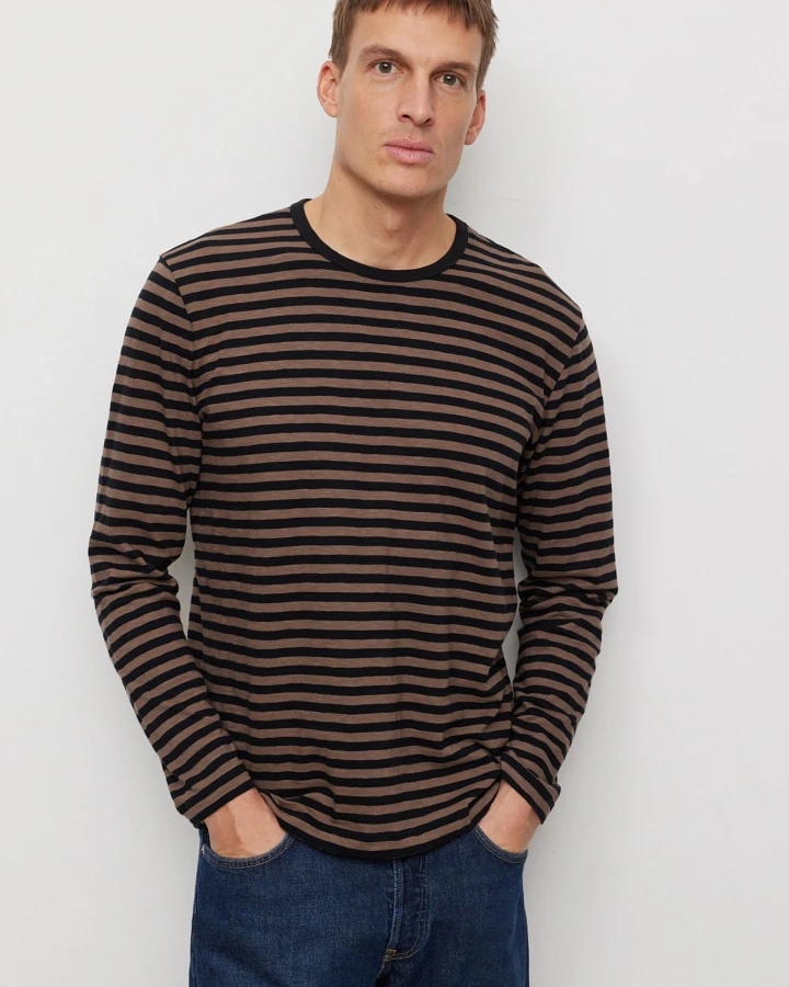 Recolution Herren vegan Langarmshirt Maca Stripes Vintage Braun