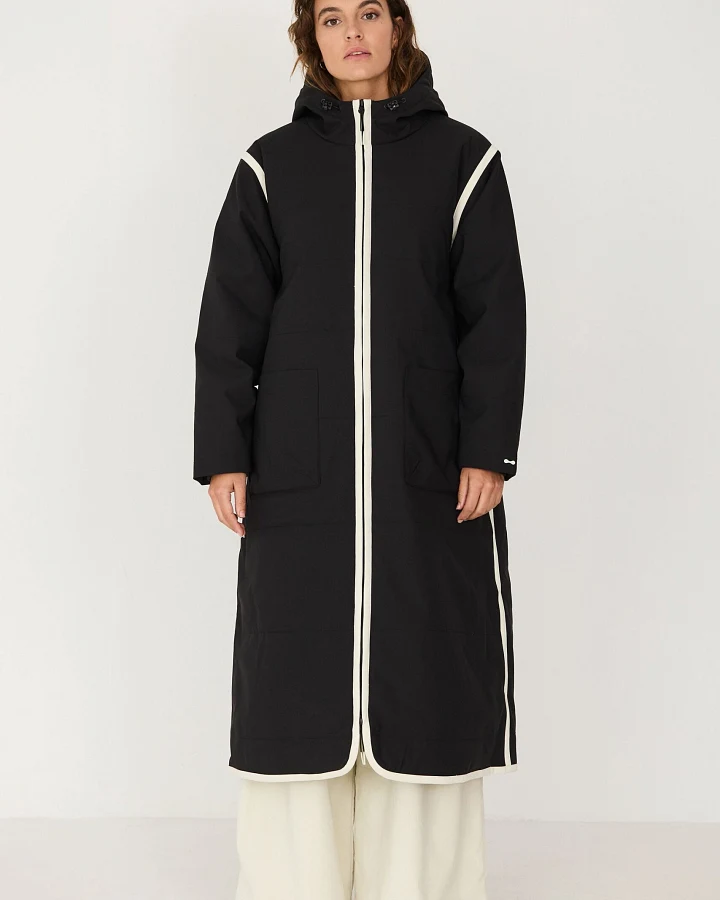 SKFK Damen vegan Langer Wattierter Mantel Mit Kapuze Von Garai, Schwarz