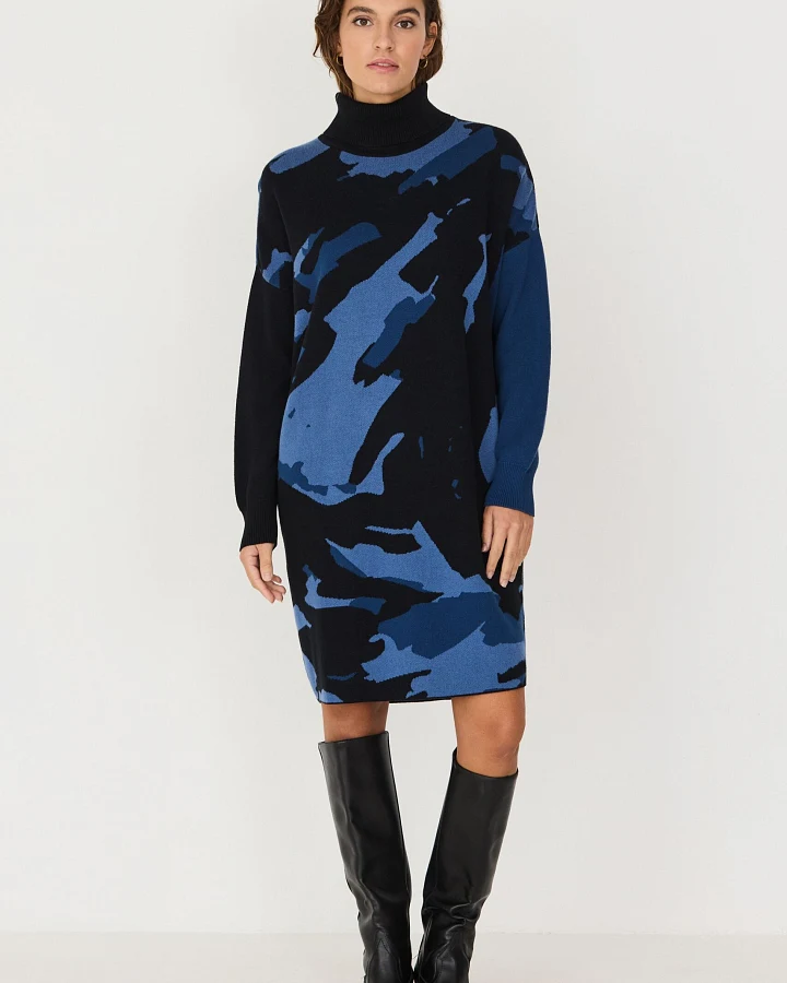 SKFK Damen vegan Kleid Haira Mit Trichterkragen Mehrfarbig