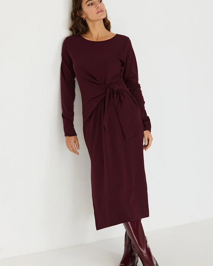 SKFK Damen vegan Midi-Strickkleid Mit Knoten Farbe Ide Brown