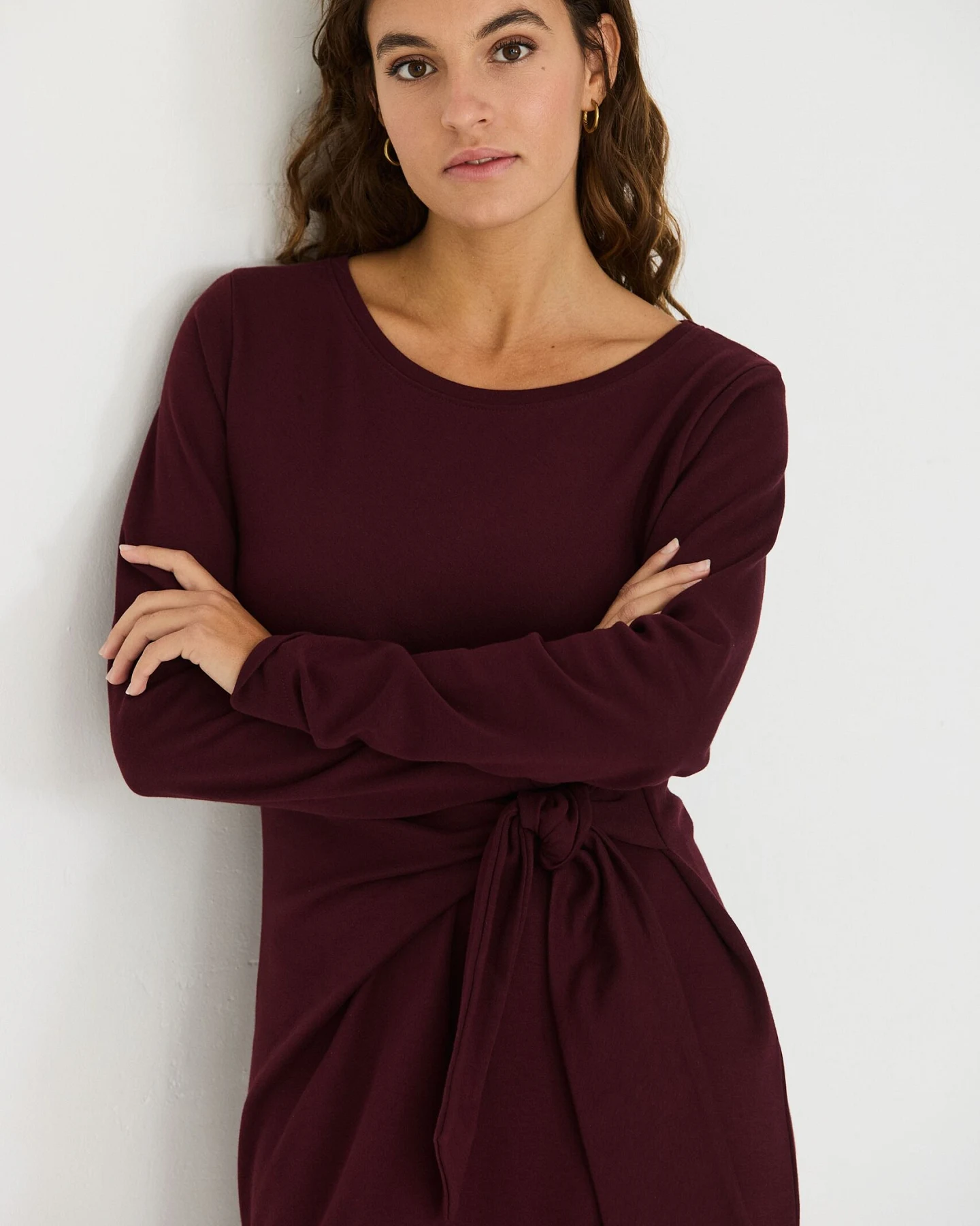 SKFK Damen vegan Midi-Strickkleid Mit Knoten Farbe Ide Brown – Ansicht 2
