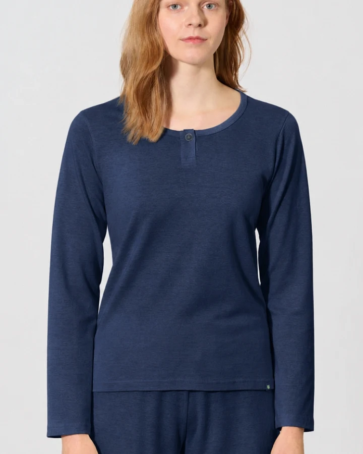 Hempage Damen vegan Langarmhemd Marineblau