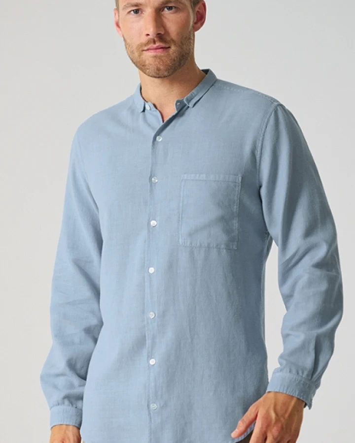Hempage Herren vegan Langarmhemd Rauchblau