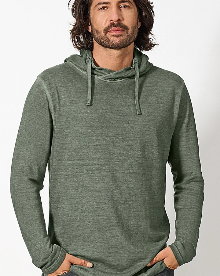 Hempage Herren vegan Langarmshirt Mit Kapuze Moosgrün