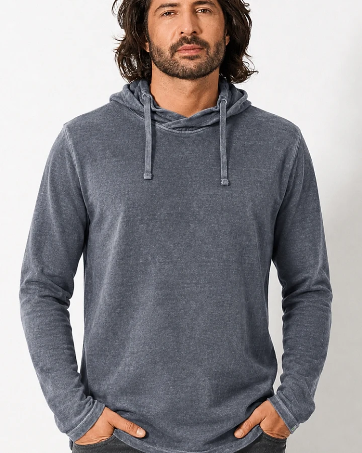 Hempage Herren vegan Kapuzen Langarmshirt Shale Grey