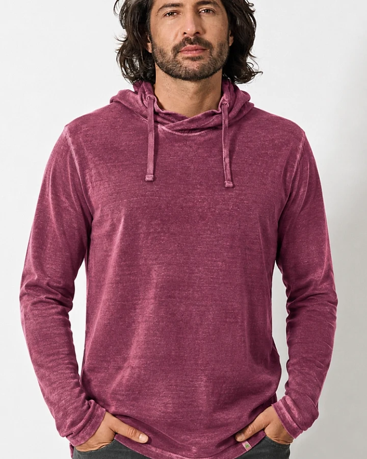 Hempage Herren vegan Langarmshirt Mit Kapuze Weinrot