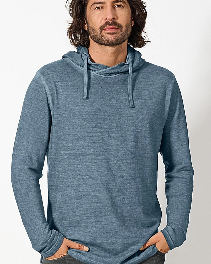 Hempage Herren vegan Langarmshirt Mit Kapuze Dove Blue