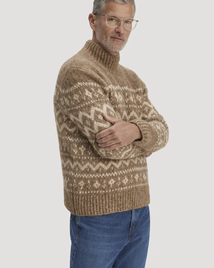 hessnatur Herren Strick Pullover Relaxed mit Rollkragen aus Alpaka und Bio-Baumwolle - braun - Größe L