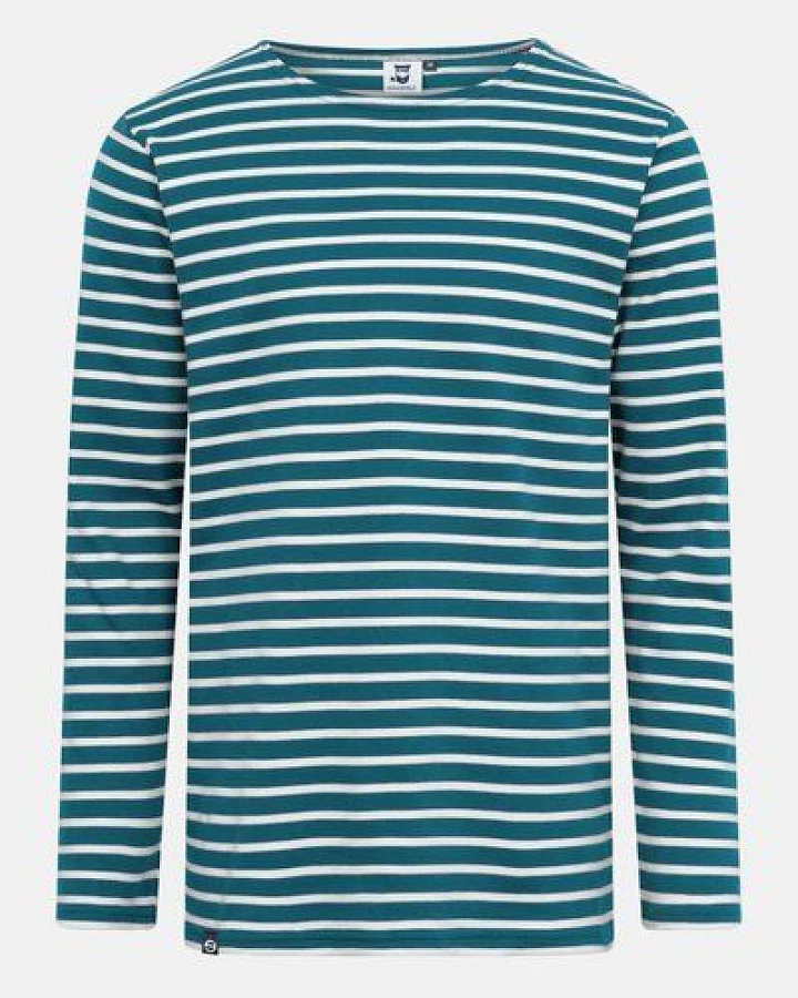 Hanseheld Streifenshirt Herren Petrol-Natur Langarm GOTS Organic