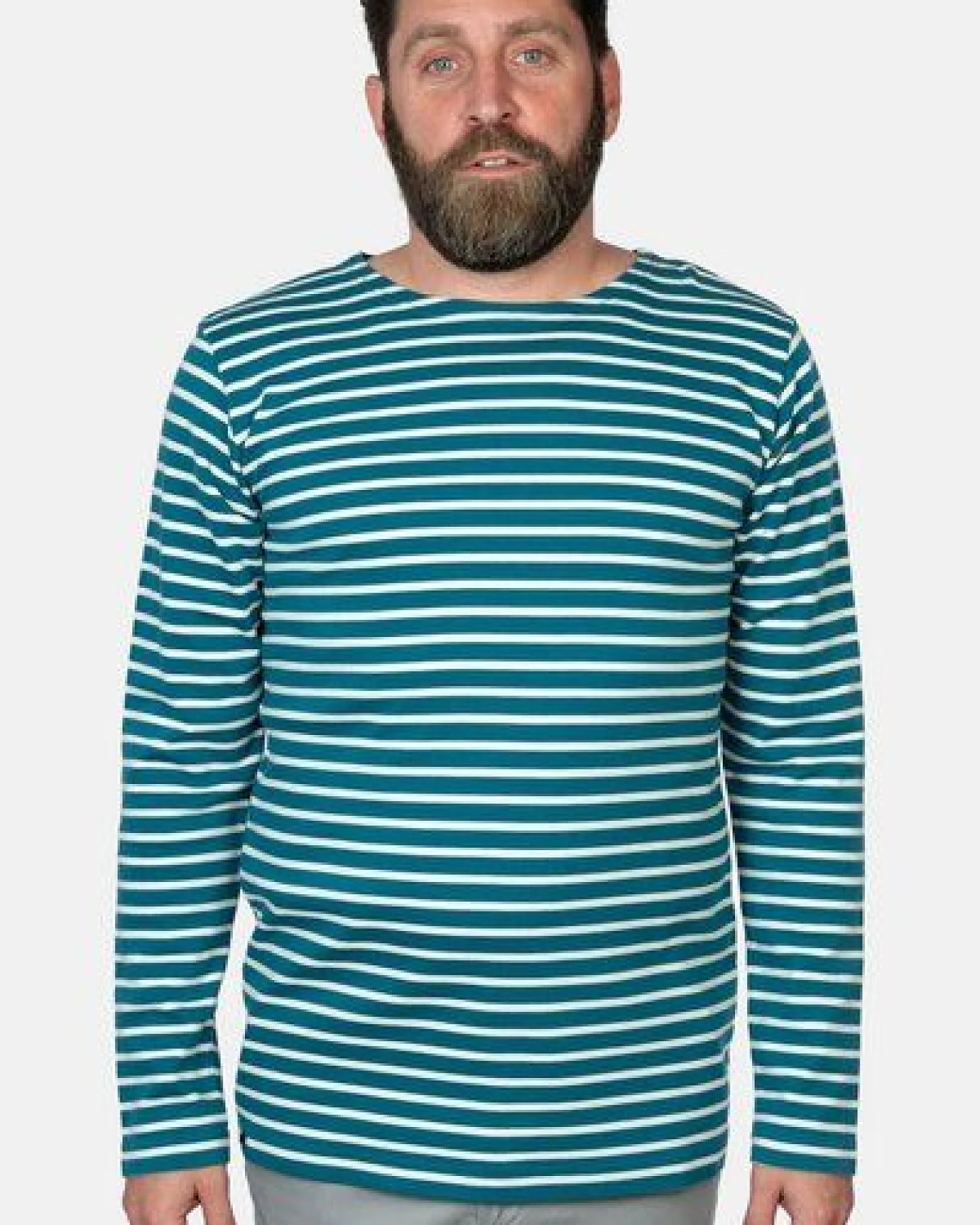 Hanseheld Streifenshirt Herren Petrol-Natur Langarm GOTS Organic – Ansicht 2