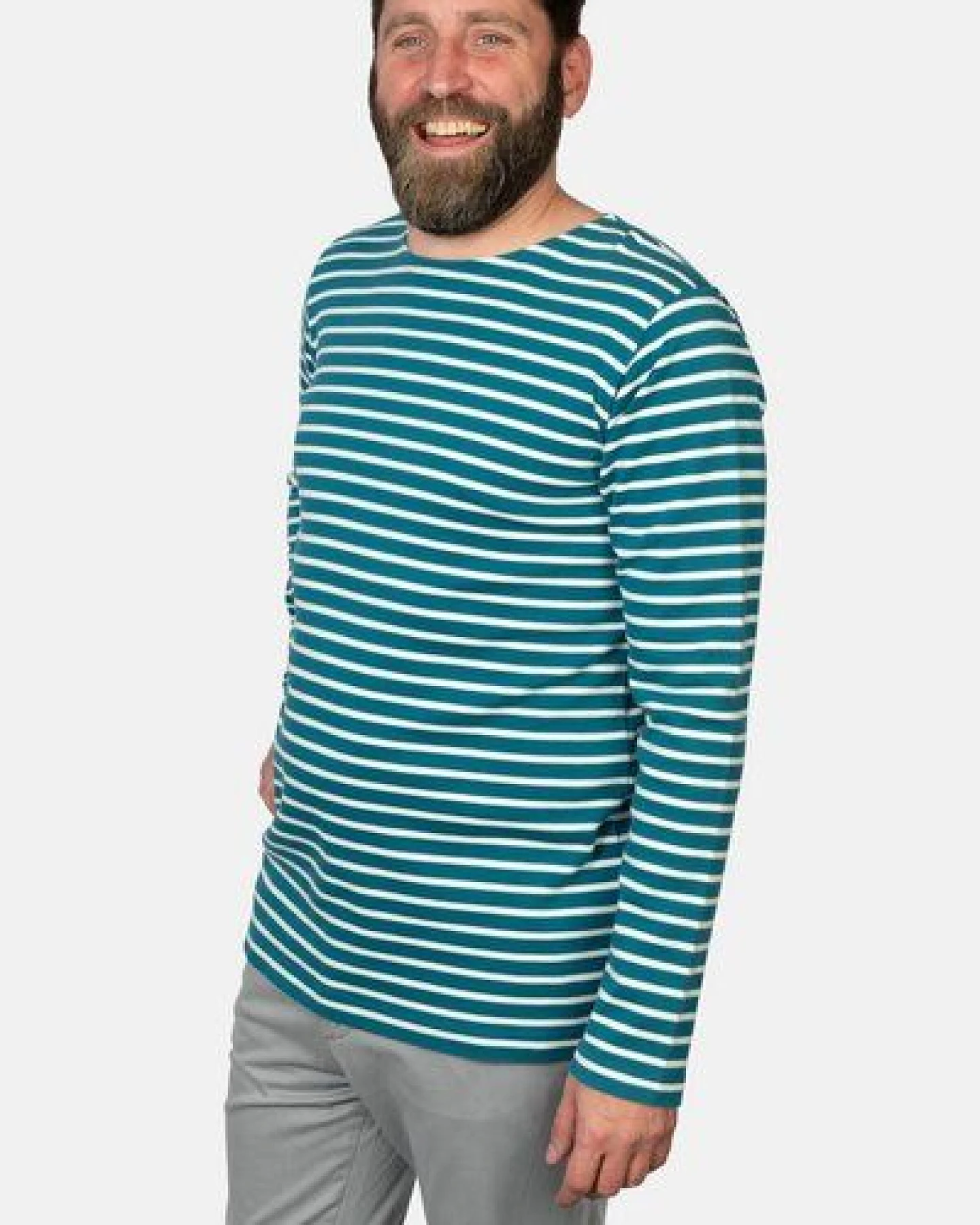 Hanseheld Streifenshirt Herren Petrol-Natur Langarm GOTS Organic – Ansicht 3