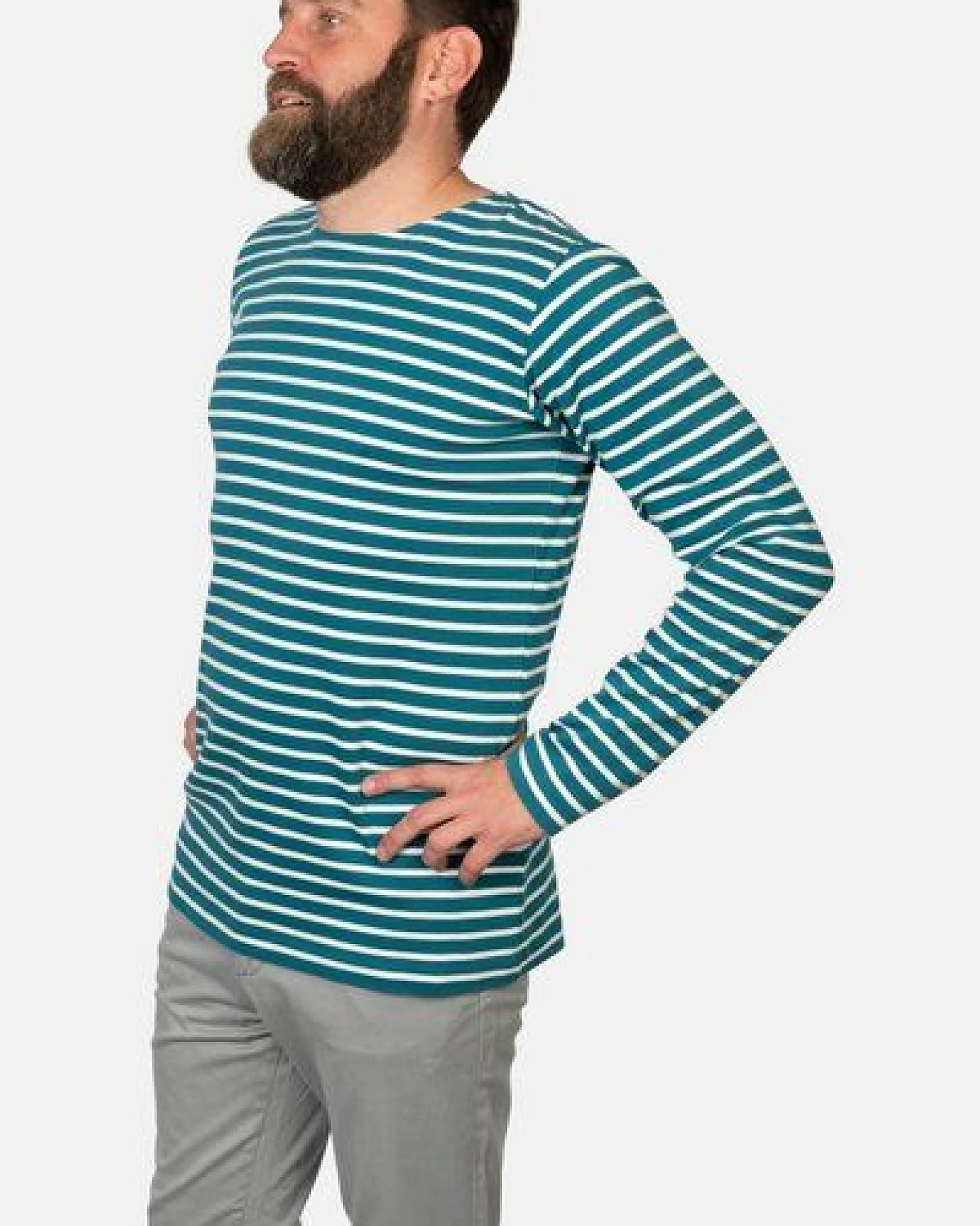 Hanseheld Streifenshirt Herren Petrol-Natur Langarm GOTS Organic – Ansicht 4