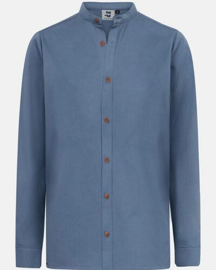 Hanseheld Stehkragen-Hemd Herren Navy-Blau Baumwolle GOTS Organic