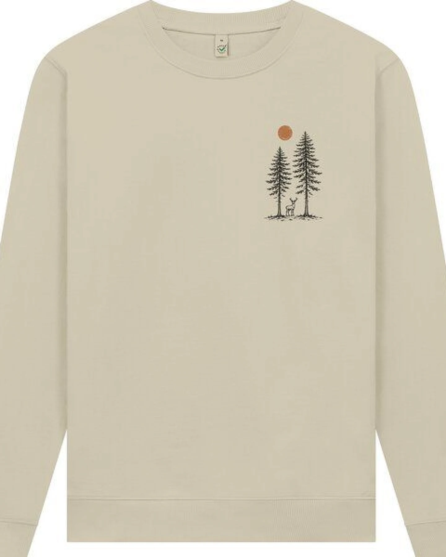 Spreecult Hirsch zwischen zwei Bäume - Unisex Sweatshirt - Bio und Fair - Wald Natur Tiere Sonne – Ansicht 2