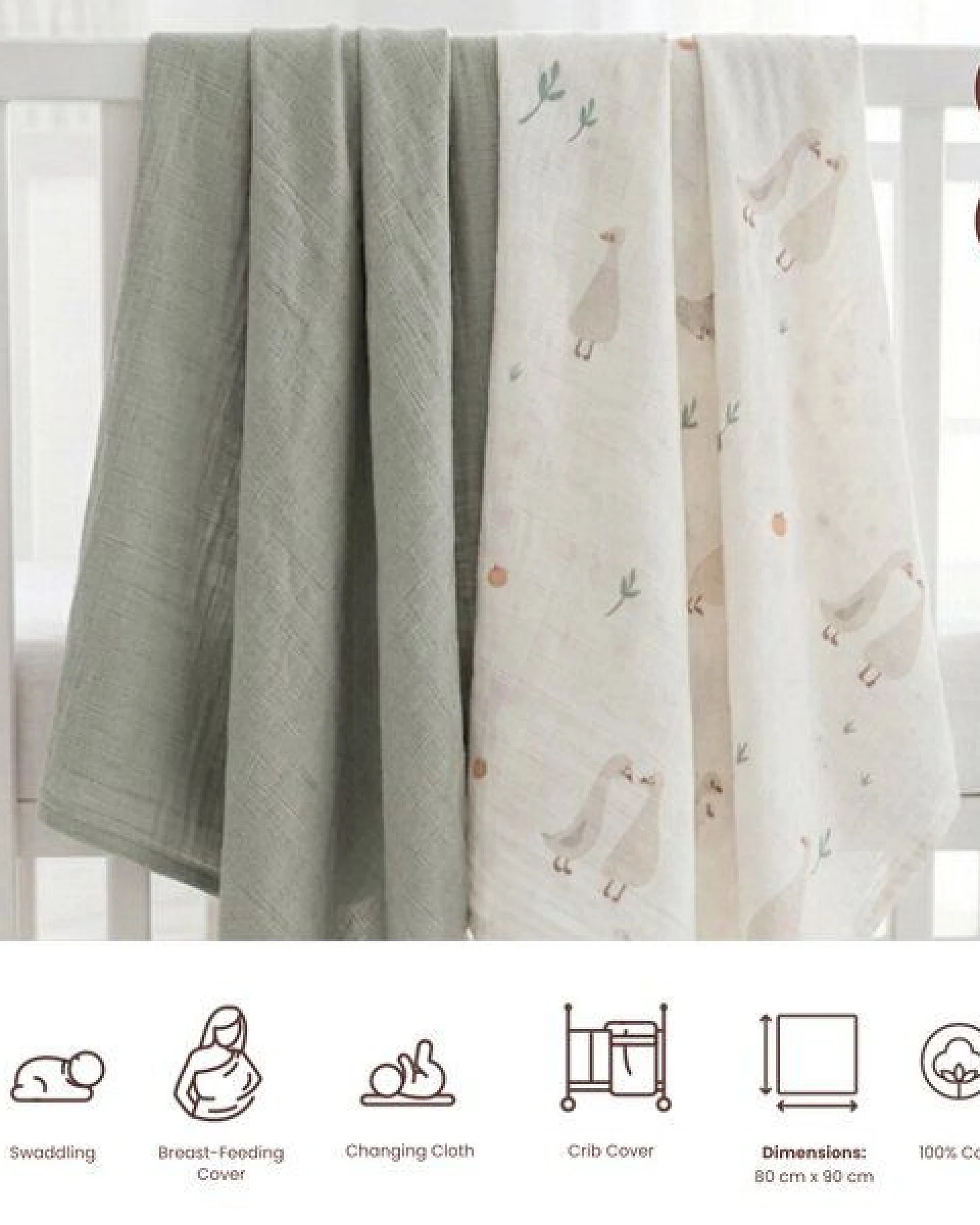Bebekevi Spucktuch - Multitücher - Decke Müsselin 80 × 90 cm - 2er set - 100 % Baumwolle – Ansicht 3