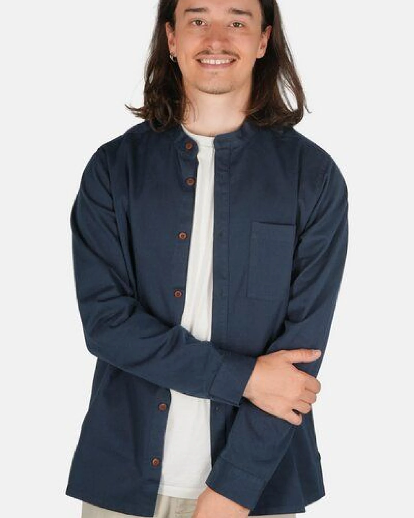 Hanseheld Stehkragen-Hemd Herren Navy-Blau Baumwolle GOTS Organic – Ansicht 2