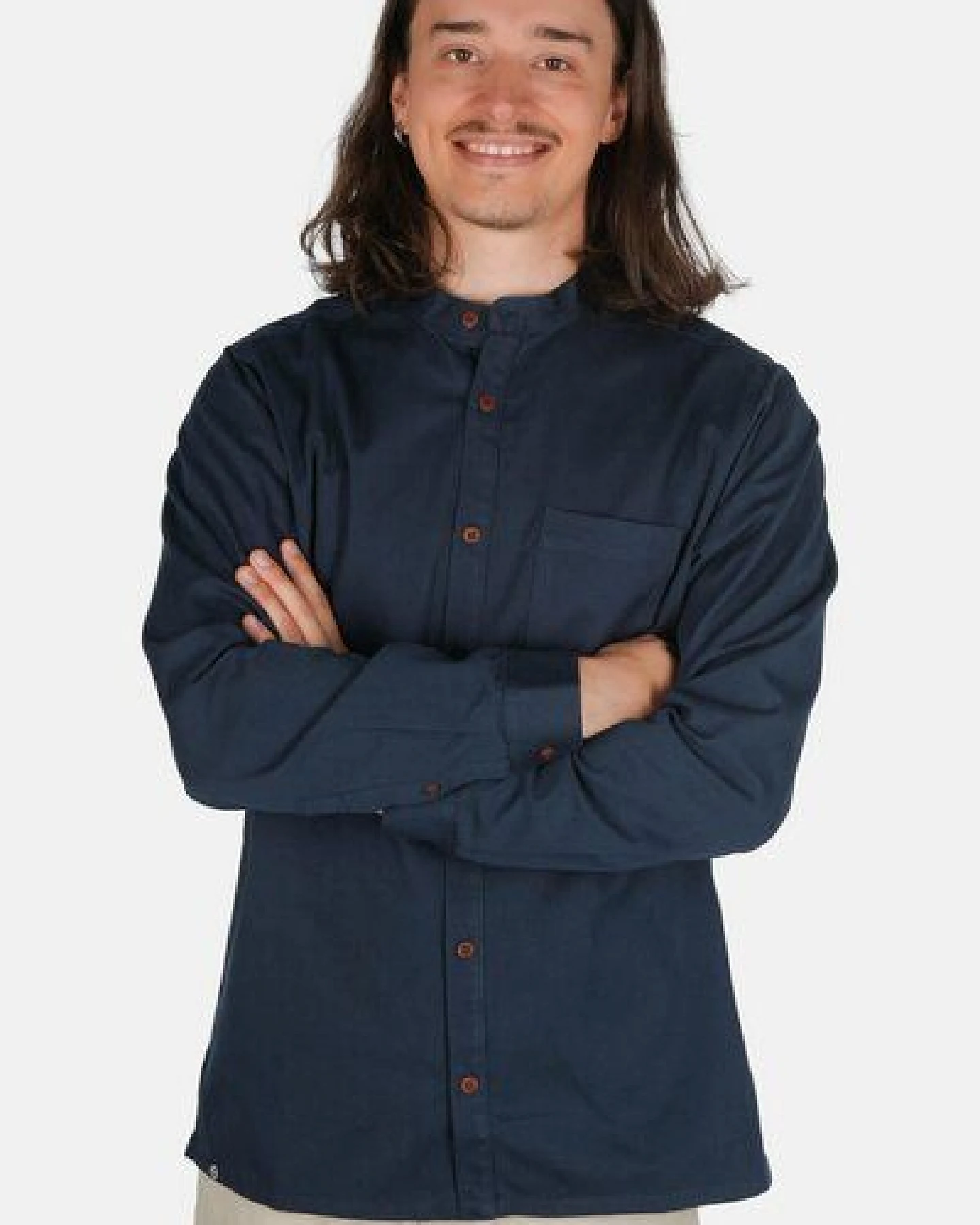 Hanseheld Stehkragen-Hemd Herren Navy-Blau Baumwolle GOTS Organic – Ansicht 3