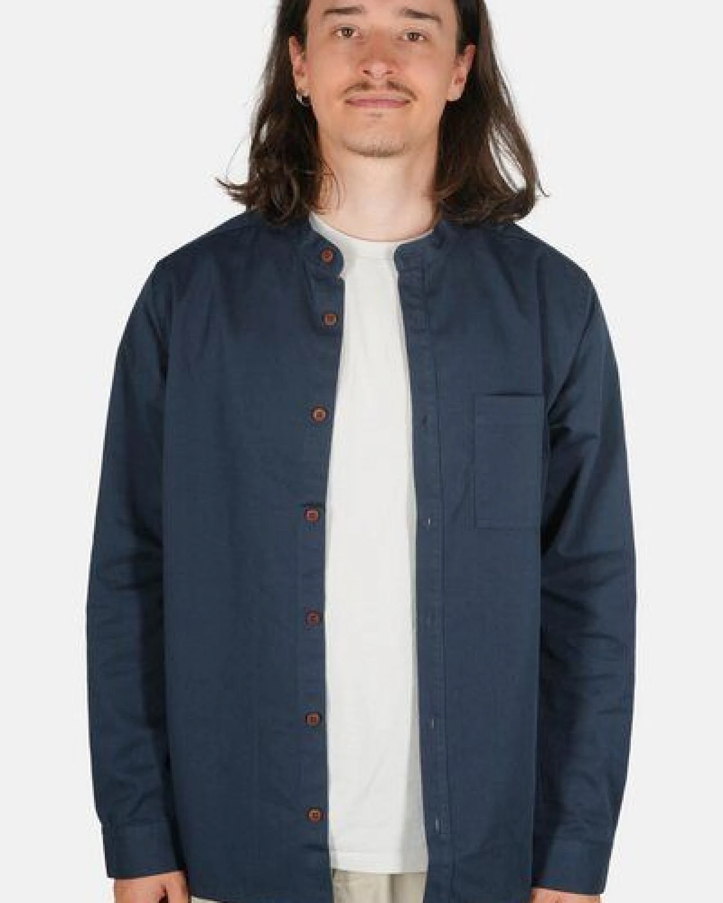 Hanseheld Stehkragen-Hemd Herren Navy-Blau Baumwolle GOTS Organic – Ansicht 4