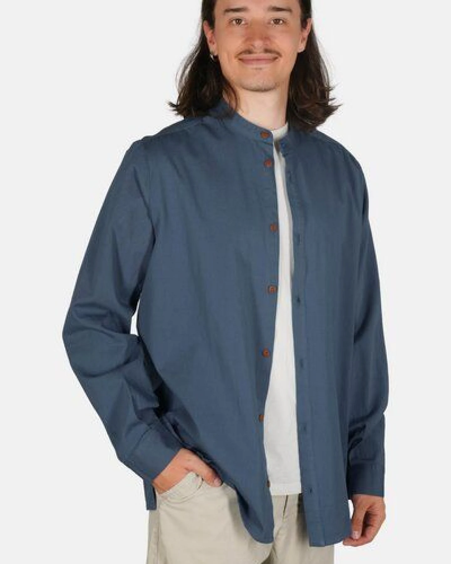 Hanseheld Stehkragen-Hemd Herren Navy-Blau Baumwolle GOTS Organic – Ansicht 3