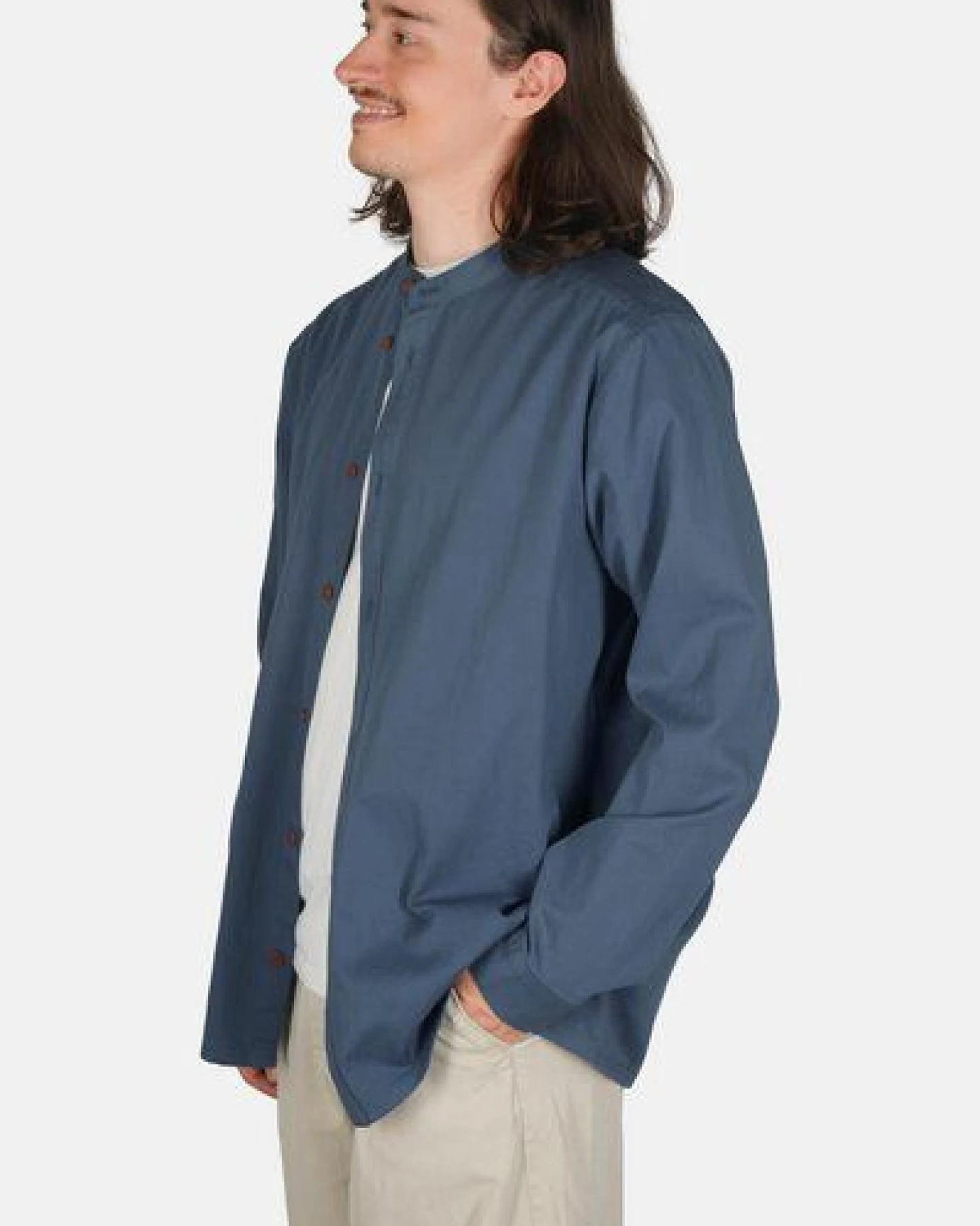 Hanseheld Stehkragen-Hemd Herren Navy-Blau Baumwolle GOTS Organic – Ansicht 4