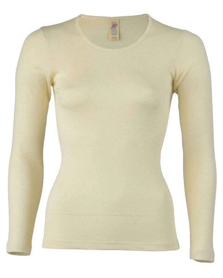 Engel Natur Damen-Shirt Langarm Unterhemd Schurwolle Seide