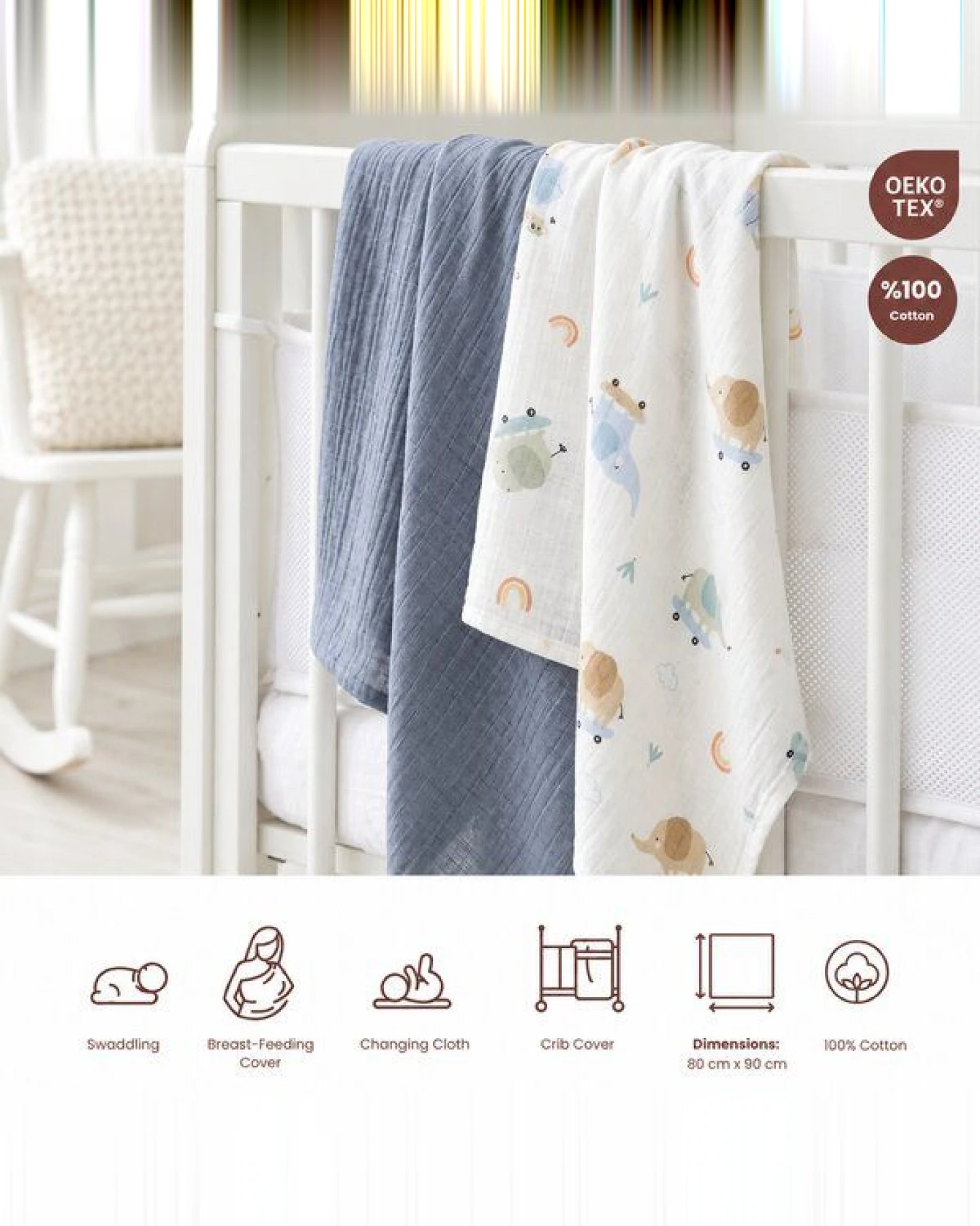 Bebekevi Spucktuch - Multitücher - Decke Müsselin 80 × 90 cm - 2er set - 100 % Baumwolle – Ansicht 3