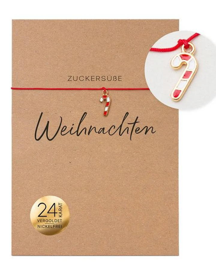 Bow & Hummingbird Weihnachtsarmband Zuckerstange „Zuckersüße Weihnachten“ – rotes Makramee Armband, kleines Weihnachtsgeschenk