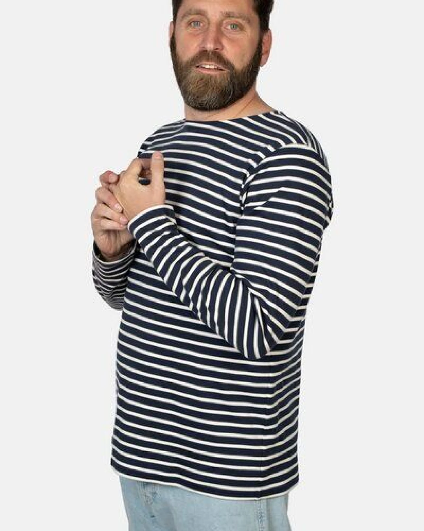 Hanseheld Streifenshirt Herren Petrol-Natur Langarm GOTS Organic – Ansicht 2