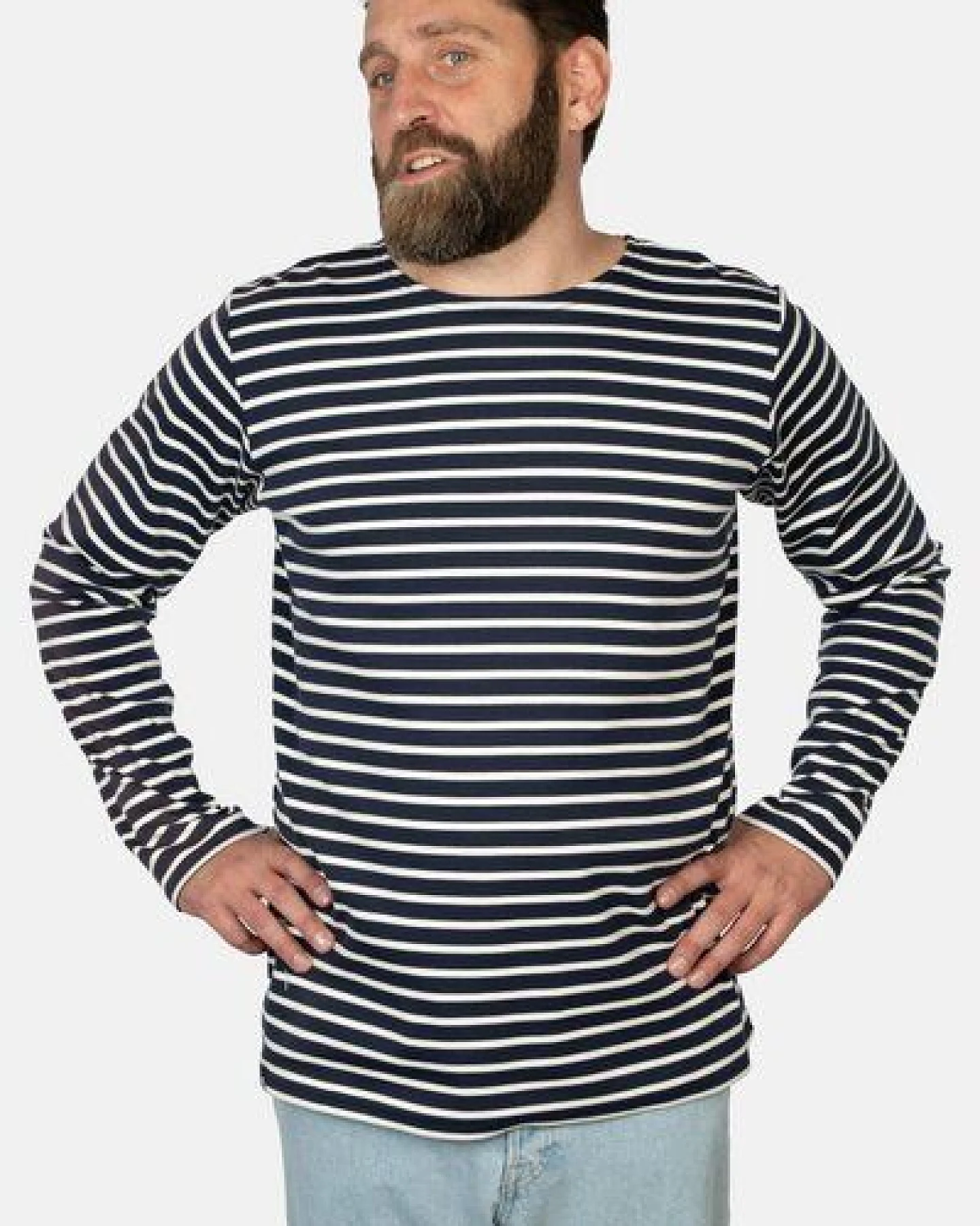 Hanseheld Streifenshirt Herren Petrol-Natur Langarm GOTS Organic – Ansicht 4