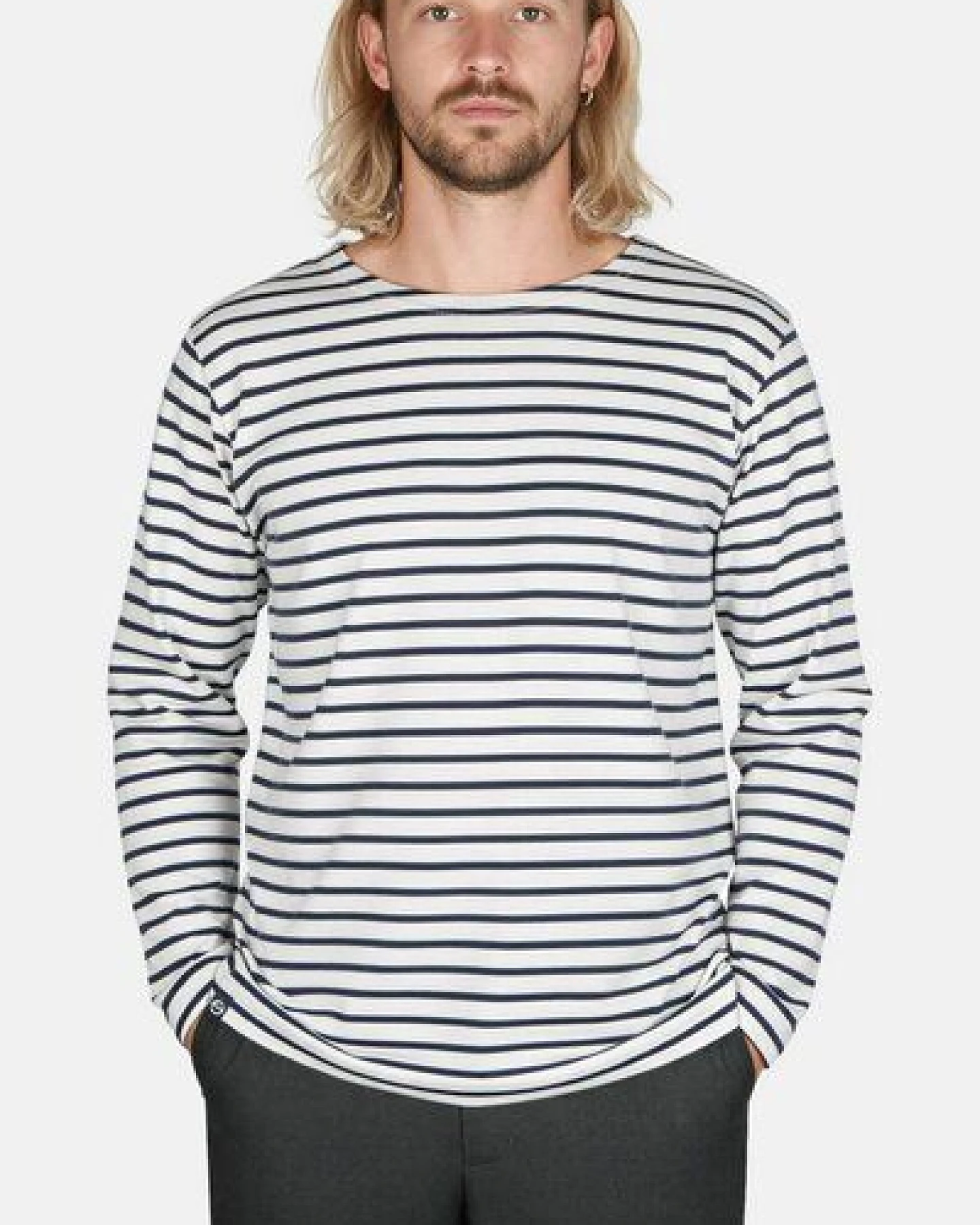 Hanseheld Streifenshirt Herren Petrol-Natur Langarm GOTS Organic – Ansicht 2