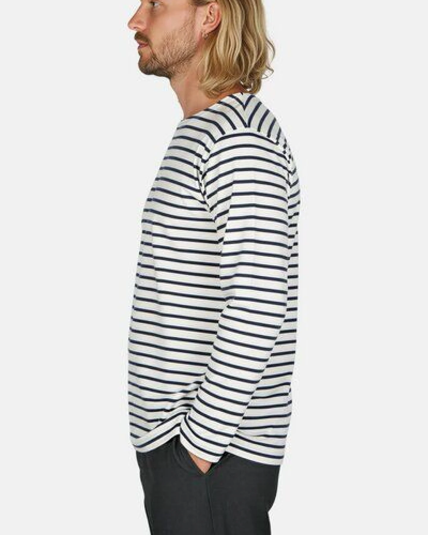 Hanseheld Streifenshirt Herren Petrol-Natur Langarm GOTS Organic – Ansicht 3