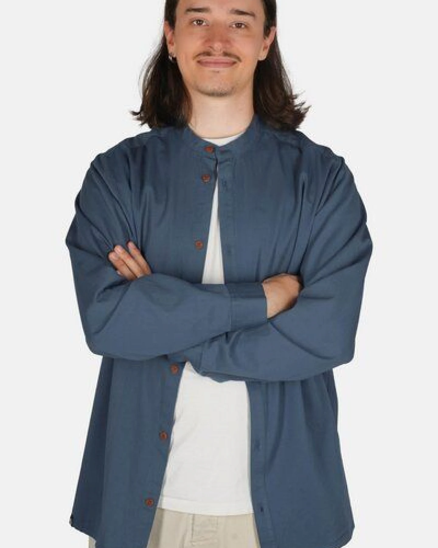 Hanseheld Stehkragen-Hemd Herren Navy-Blau Baumwolle GOTS Organic – Ansicht 2