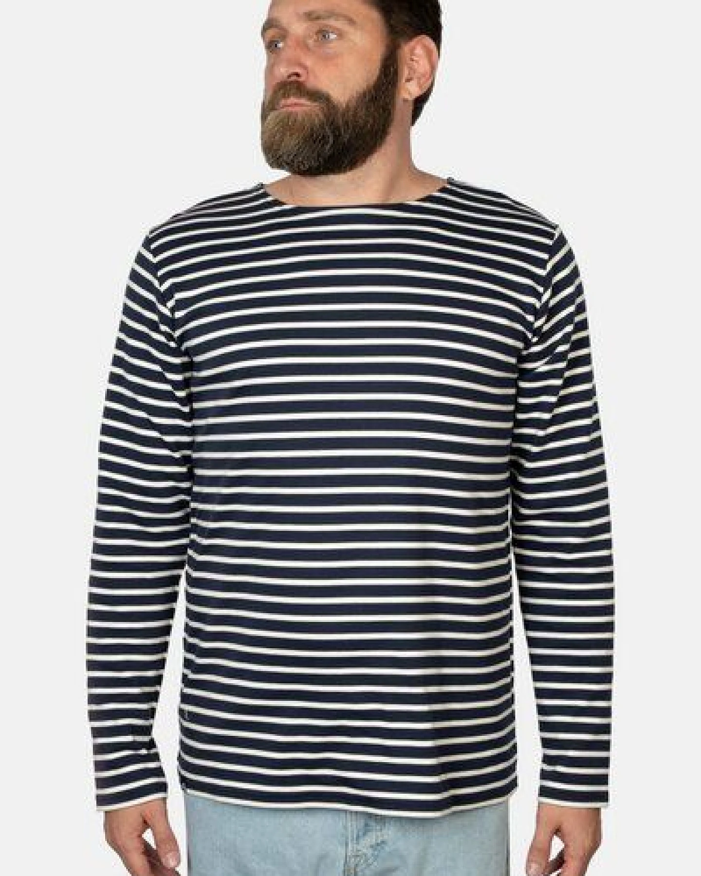 Hanseheld Streifenshirt Herren Petrol-Natur Langarm GOTS Organic – Ansicht 3