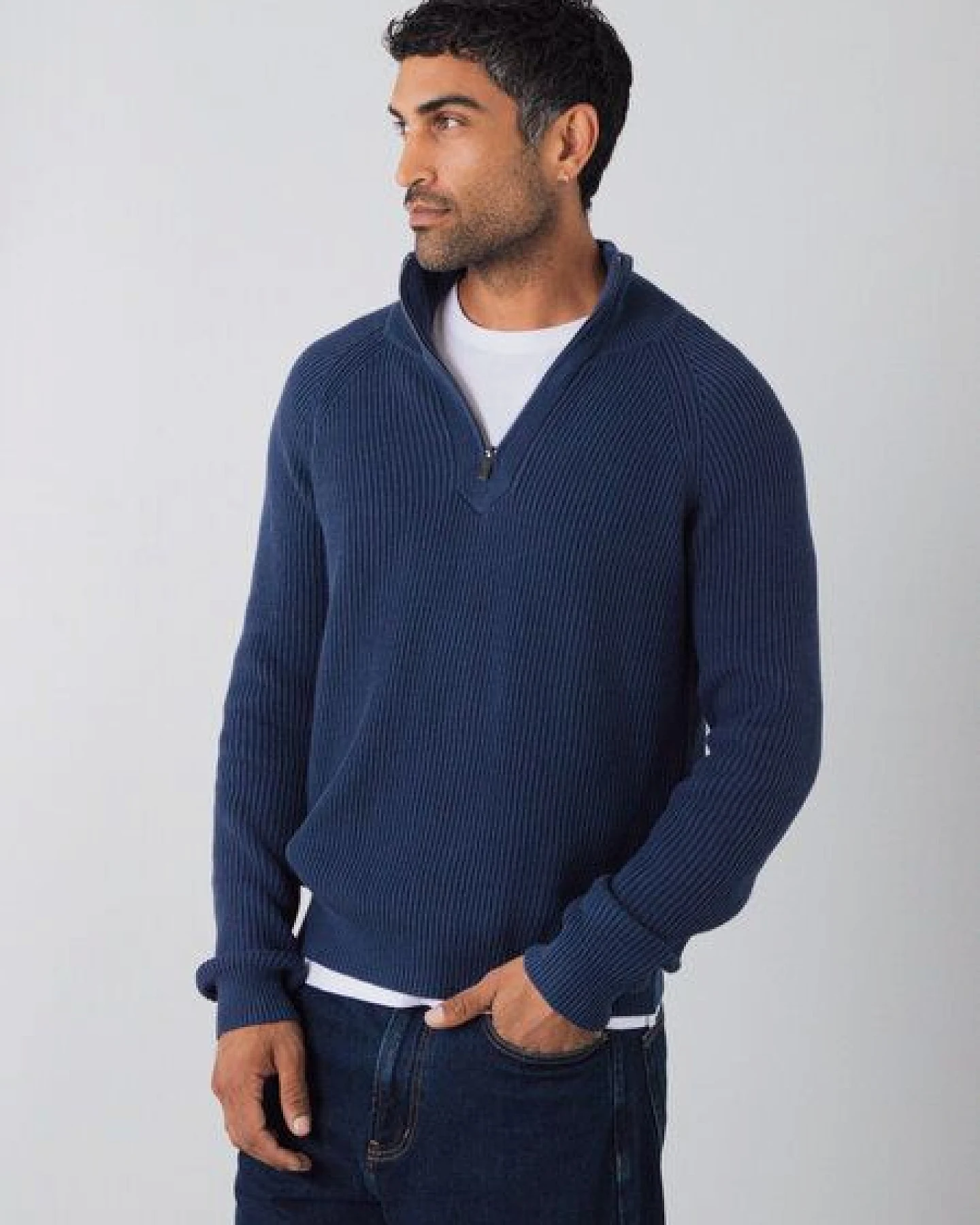 Honest Basics Herren Half-Zip-Strick aus 100% Bio-Baumwolle – Ansicht 3