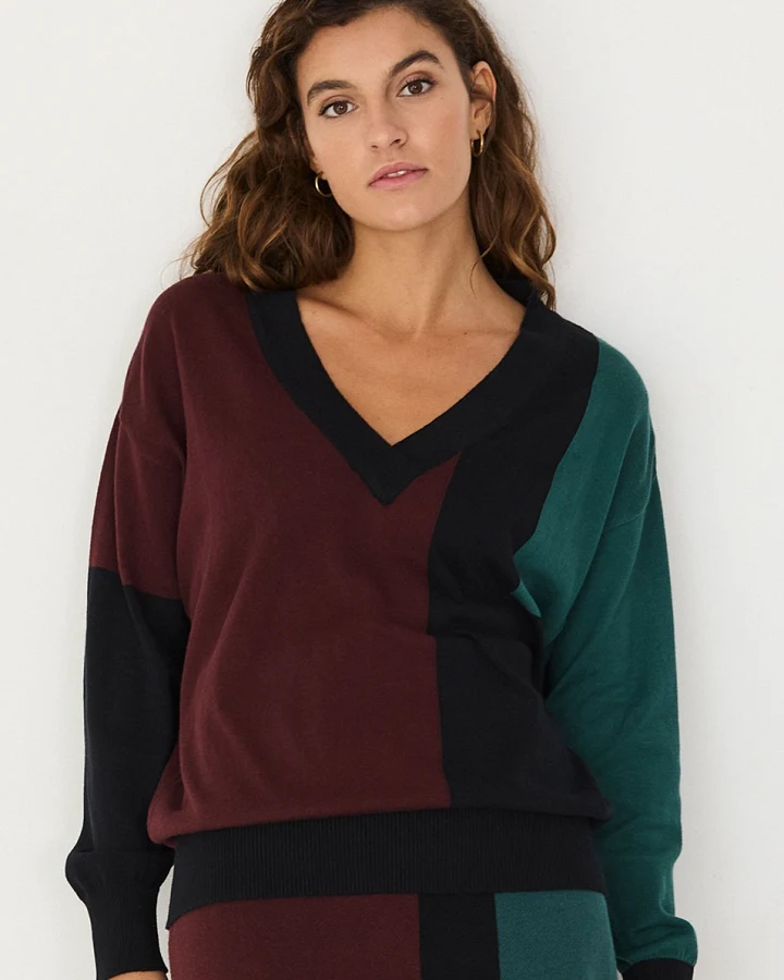 SKFK Damen vegan Pullover Adriana Mehrfarbig Braun/Grün/Schwarz