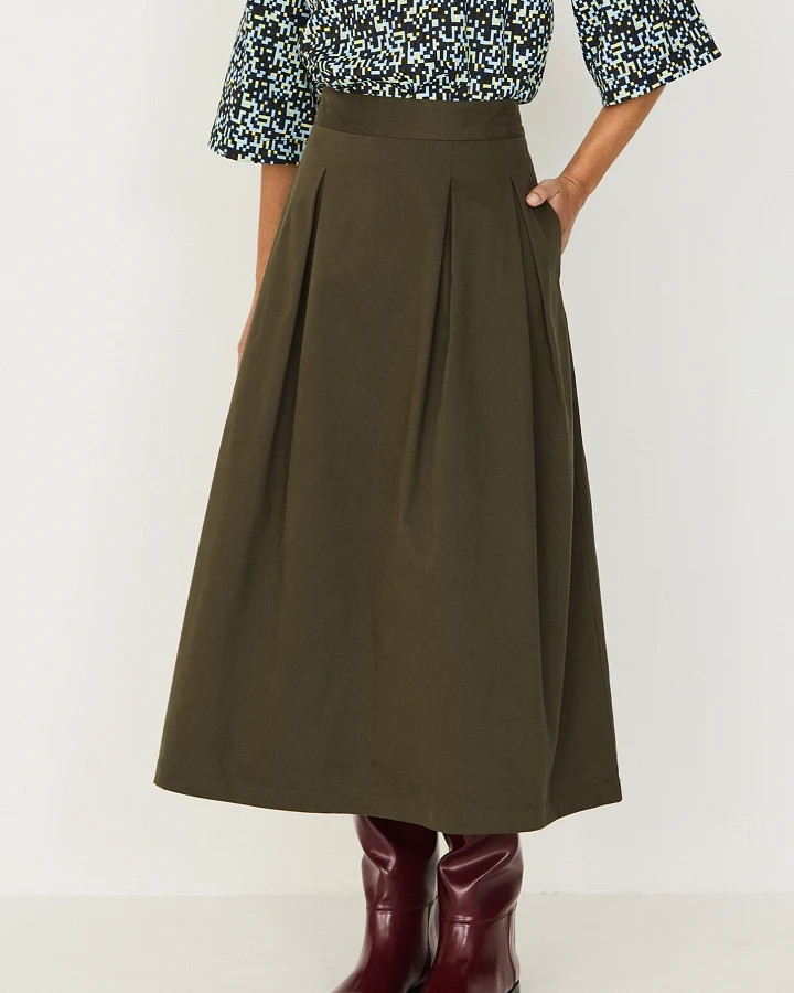 SKFK Damen vegan Rock Eloisa Midi Ausgestellt Khaki