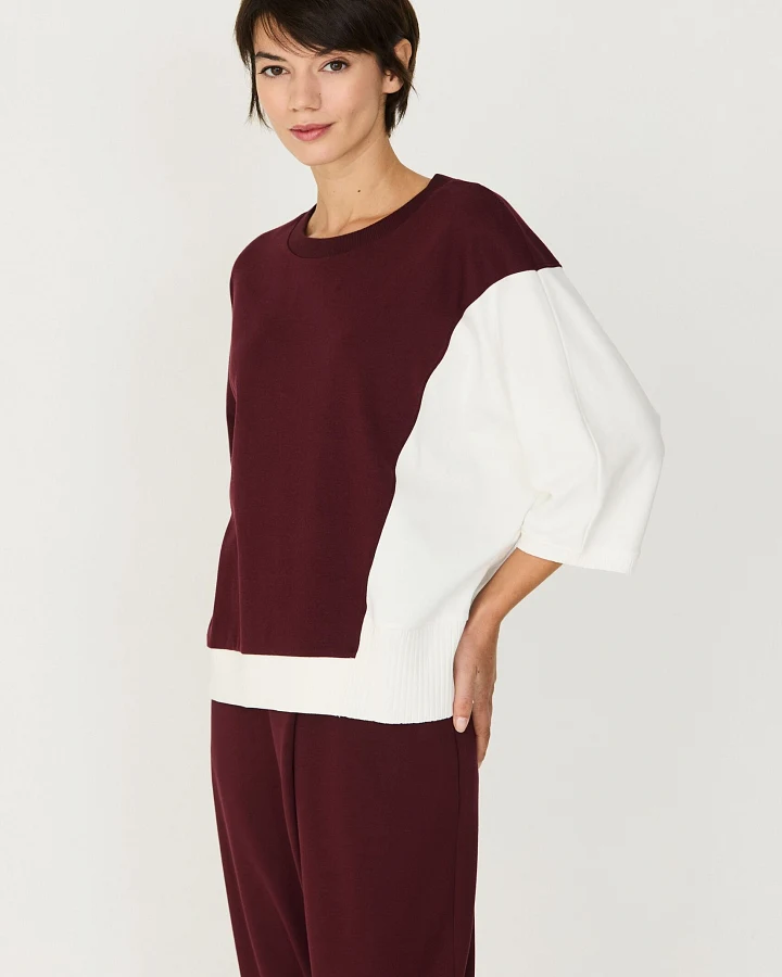 SKFK Damen vegan T-Shirt Locker Geschnitte, Asymmetrisch Aloria, Braun/Weiß