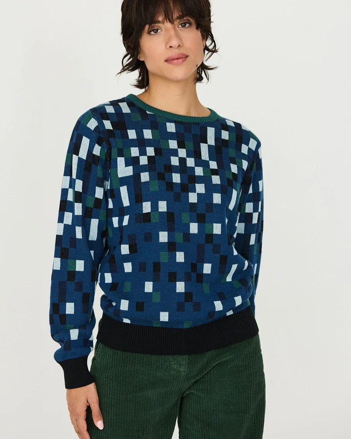 SKFK Damen vegan Pullover Iradi Mehrfarbig Blau