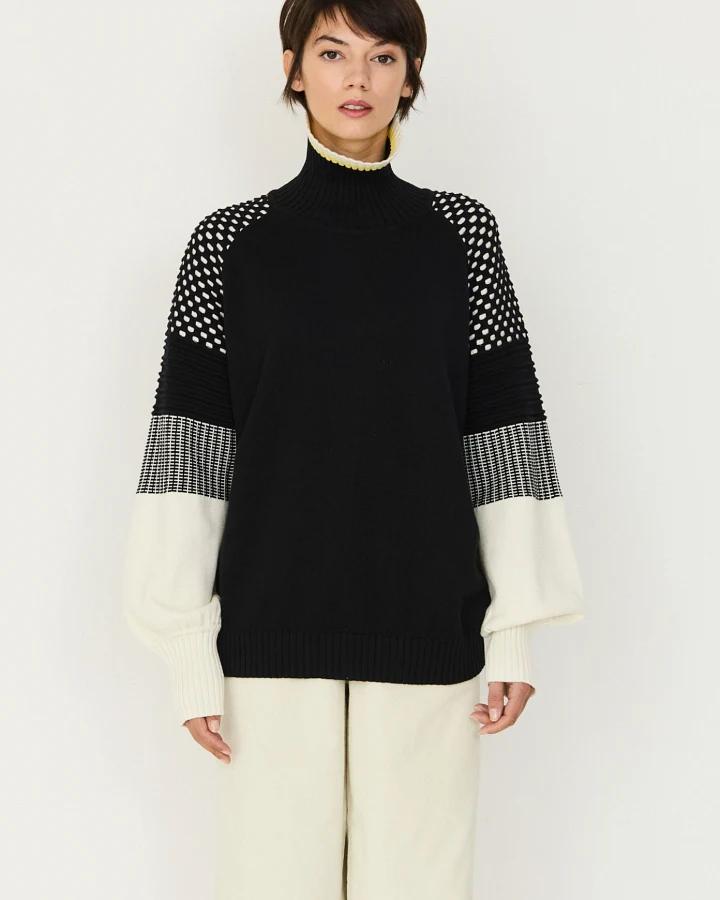 SKFK Damen vegan Pullover Leiane Schwarz/Weiß