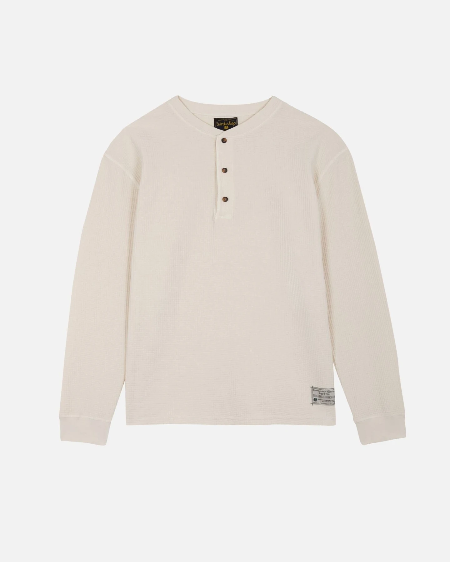 Trendsplant Herren vegan Langarmshirt Henley Deck Waffle Antikweiß – Ansicht 2