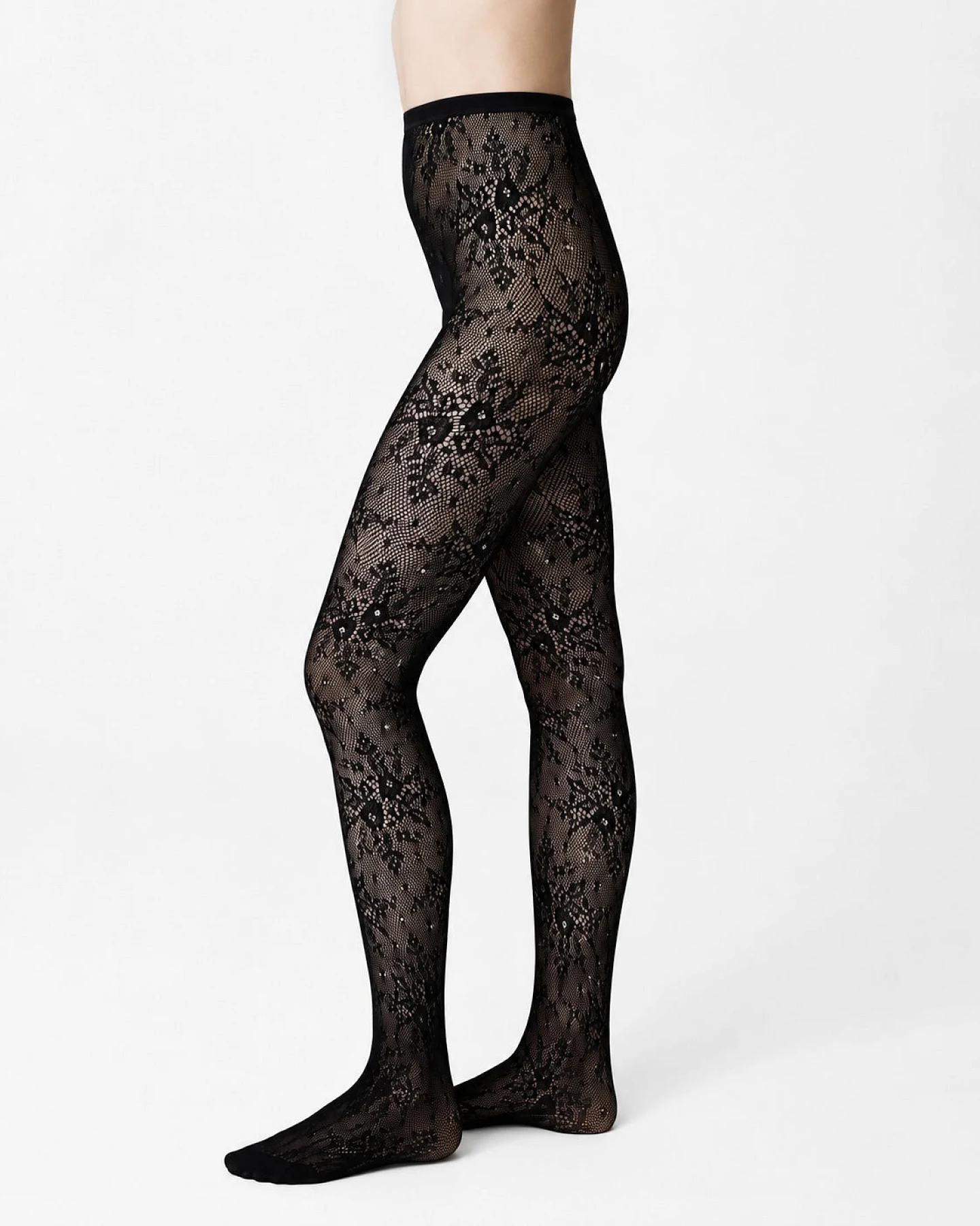 Swedish Stockings Damen vegan Strumpfhose Rosa Lace Mit Strasssteinen Schwarz – Ansicht 2